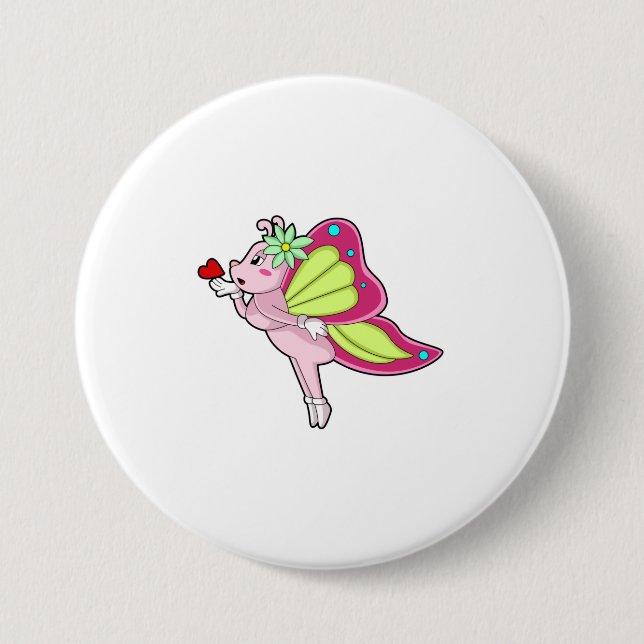 Butterfly Blossom Heart 3 Inch Round Button (Front)