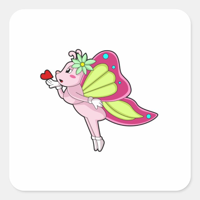 Butterfly Blossom Heart Square Sticker (Front)