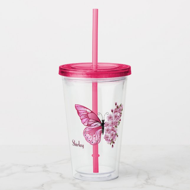 Butterfly Blossom Tumbler with Custom Name (Front)