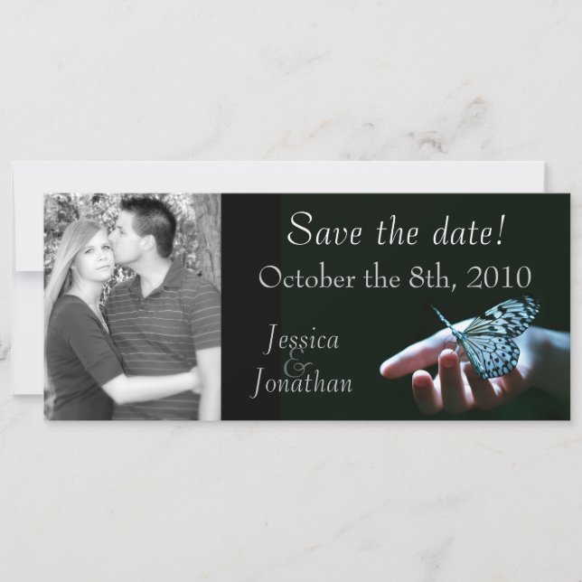 Butterfly blue black "save the date" cards (Front)