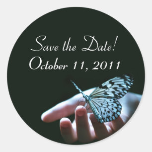 butterfly blue black save the date sticker