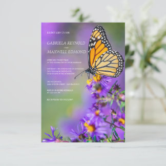 Butterfly Blue Customizable Aster Floral Wedding Invitation