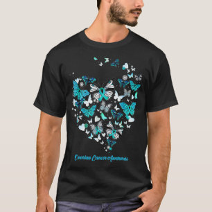Butterfly Blue Heart  Ovarian Cancer Awareness  T-Shirt