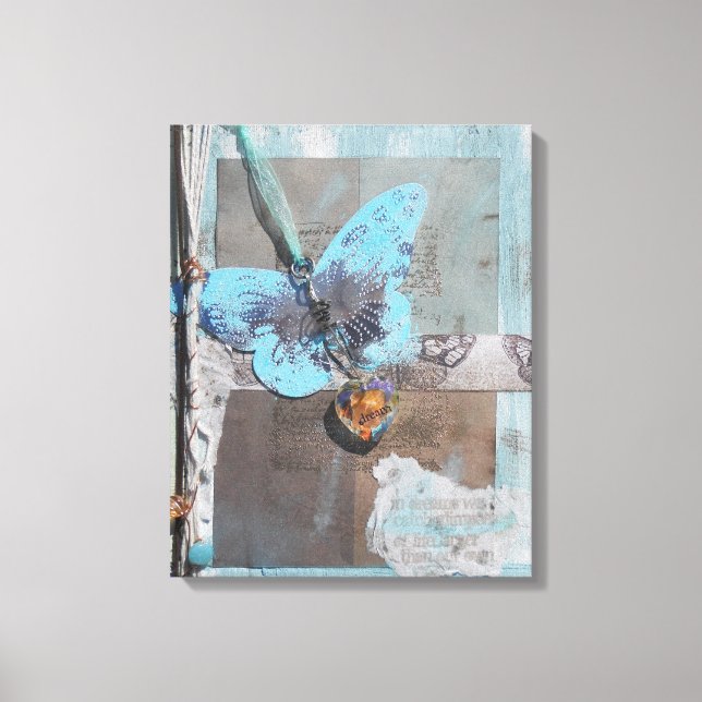Butterfly Blue Mixed Media Art Canvas Print (Front)