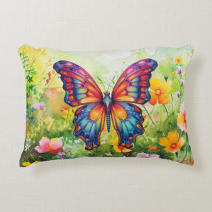 Butterfly Blue Orange Wings Accent Pillow