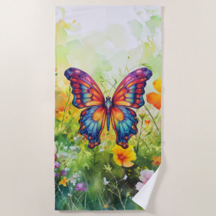 Butterfly Blue Orange Wings Beach Towel
