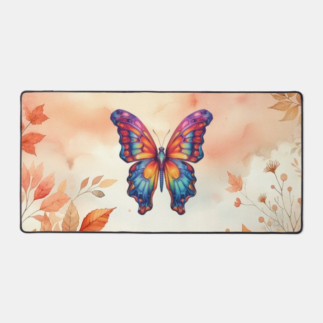 Butterfly Blue Orange Wings Desk Mat (Front)