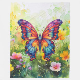 Butterfly Blue Orange Wings Fleece Blanket