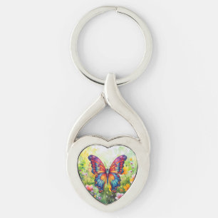 Butterfly Blue Orange Wings Keychain