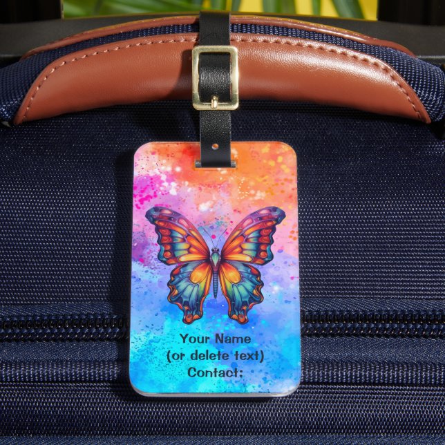 Butterfly Blue Orange Wings Luggage Tag (Front Insitu 2)