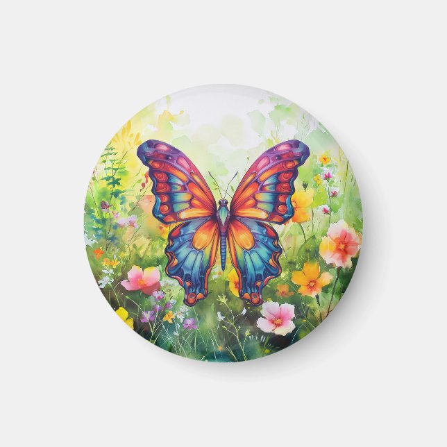 Butterfly Blue Orange Wings Magnet (Front)