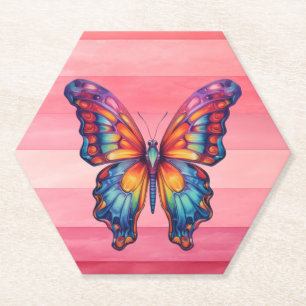 Butterfly Blue Orange Wings Paper Coaster