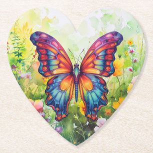 Butterfly Blue Orange Wings Paper Coaster