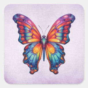 Butterfly Blue Orange Wings Square Sticker