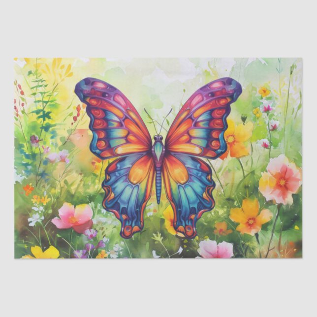 Butterfly Blue Orange Wings Tissue Paper (Front)