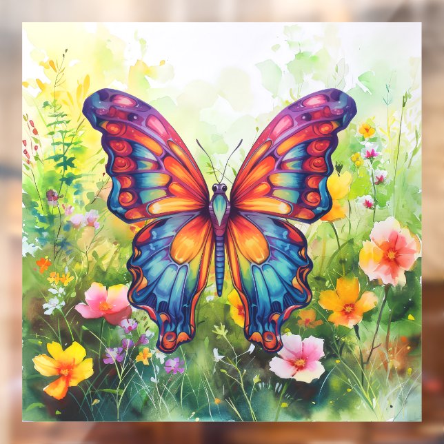 Butterfly Blue Orange Wings Window Cling (Sheet 2)