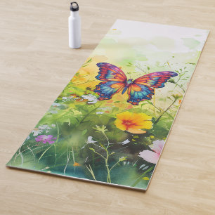 Butterfly Blue Orange Wings Yoga Mat