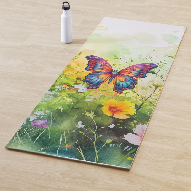 Butterfly Blue Orange Wings Yoga Mat (In Situ)