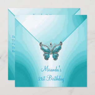 Butterfly Blue White Abstract 21st Birthday Invitation