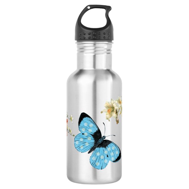 butterfly blue wings pattern animal Anniversaries 532 Ml Water Bottle (Front)