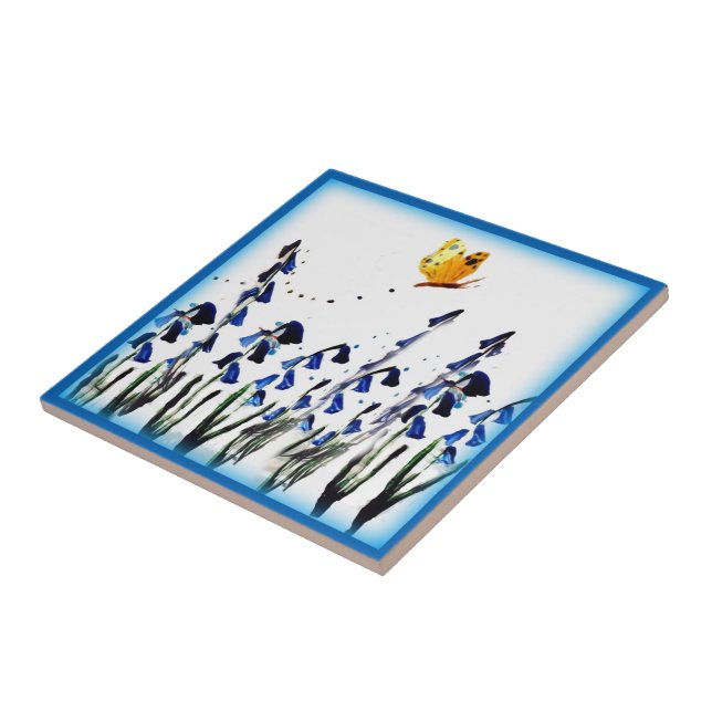 Butterfly Bluebells Spring Floral Tile (Side)