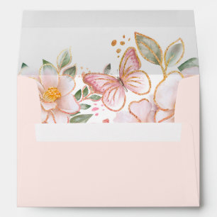 Butterfly & Blush Pink Flowers Whimsical  Envelope