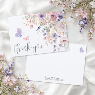 Butterfly Blush Pink Purple Wildflower Thank You Card