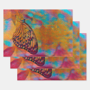 Butterfly Bohemian Blue Orange Hippie Decoupage Wrapping Paper Sheet
