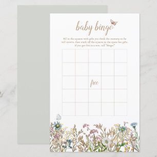 Butterfly Boho Baby Bingo Game Card