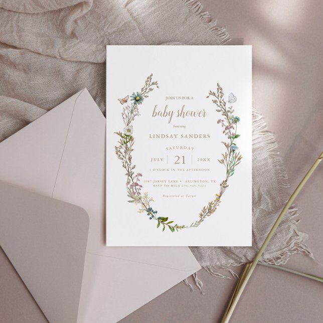 Butterfly Boho Foliage Wreath Baby Shower Invitation (Creator Uploaded)