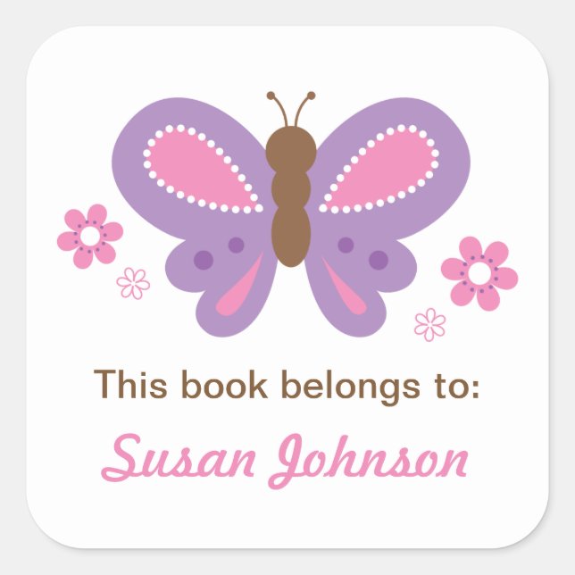 Butterfly Bookplate Sticker for Kids Personalized (Front)