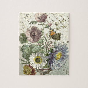 Butterfly Bouquet French Script Vintage Puzzle