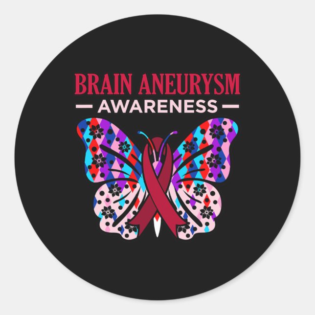Butterfly Brain Aneurysm Awareness Month Support G Classic Round Sticker (Front)