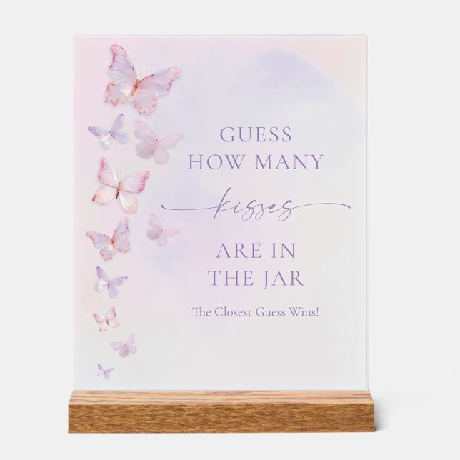 Butterfly Bridal Shower Guess How Many Kisses Acrylic Sign (Creator Uploaded)
