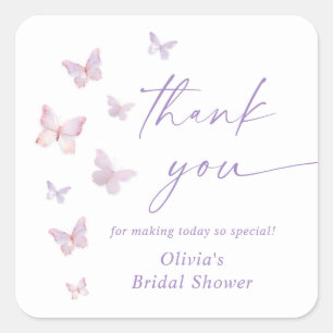 Butterfly Bridal Shower Thank You Favour Square Sticker