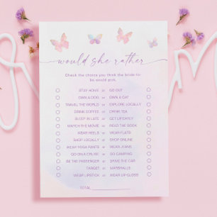 Butterfly Bridal Shower Would She Rather Game Card