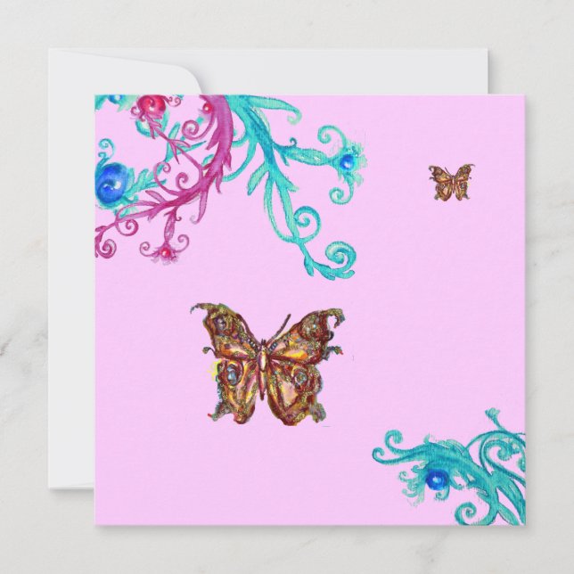 BUTTERFLY , bright pink  blue Invitation (Front)