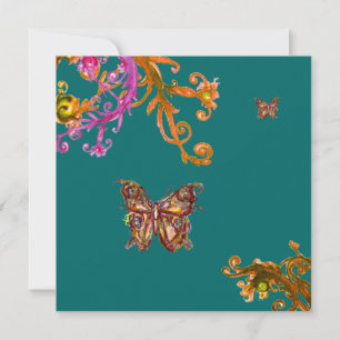 BUTTERFLY , bright pink yellow green Invitation