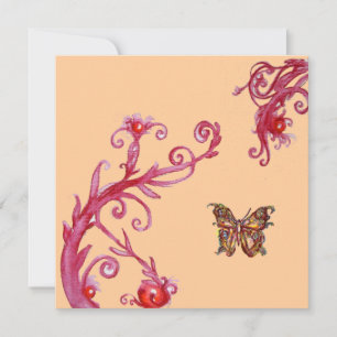 BUTTERFLY , bright red light orange Invitation