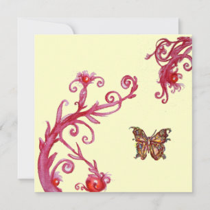 BUTTERFLY ,bright red white Invitation