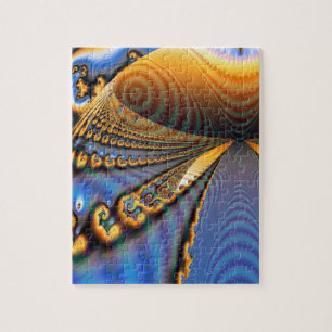 Butterfly Brilliance Fractal Gold & Blue Jigsaw Puzzle