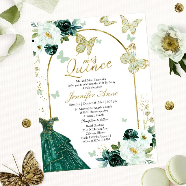 Butterfly Budget Quince Invitations Green Dress (Creator Uploaded)