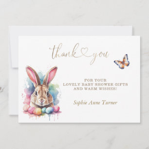 Butterfly Bunny Eggs Baby Shower Calligraphy Thank You Card
