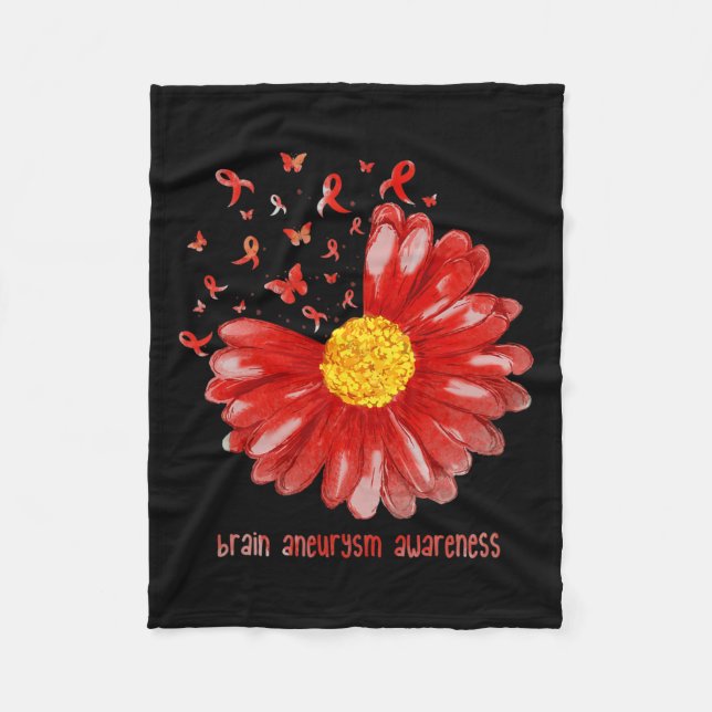 Butterfly Burgundy Ribbon Brain Aneurysm Awareness Fleece Blanket (Front)