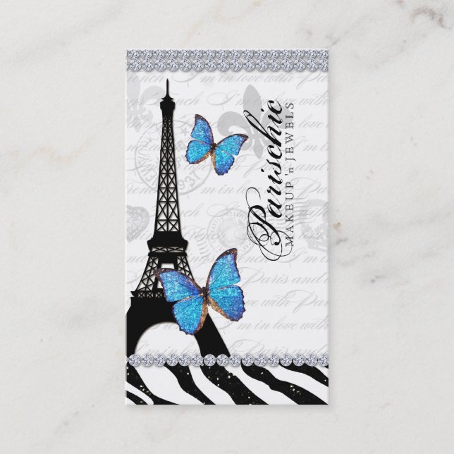 Butterfly Business Card Paris Eiffel Tower Blue G (Front)
