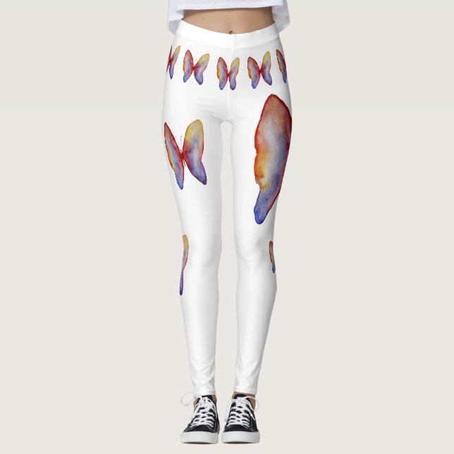 Butterfly Butterflies Watercolor Art Leggings, M Leggings (Front)