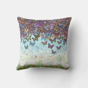 butterfly cascade and white geese throw pillow