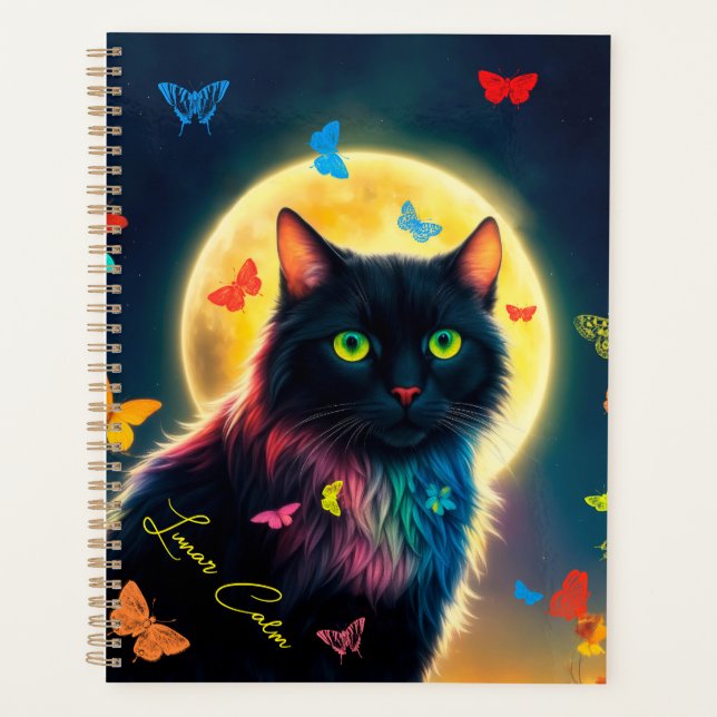Butterfly cat glowing insect starry night animal  planner (Front)