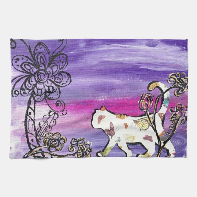 Butterfly Cat Kitchen Towel (Horizontal)