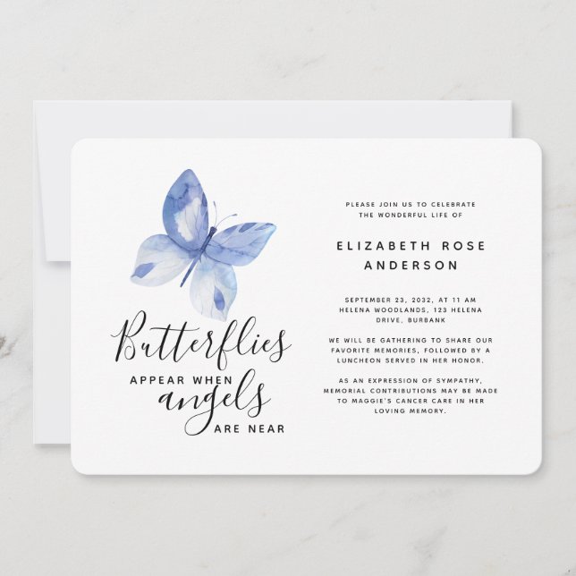 Butterfly Celebration of Life Memorial Service Invitation (Front)